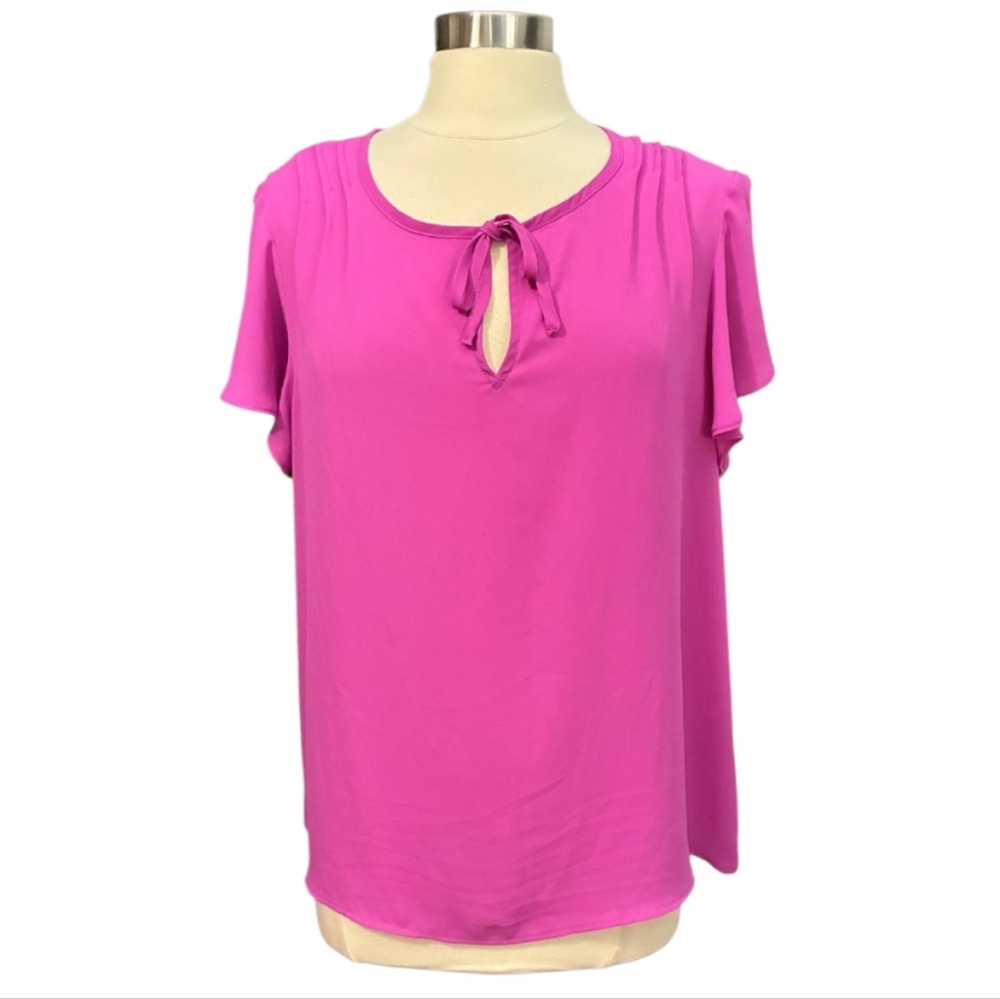 Counterparts | Neon Pink Tie Detail Flutter Sleeve Blouse Size XL